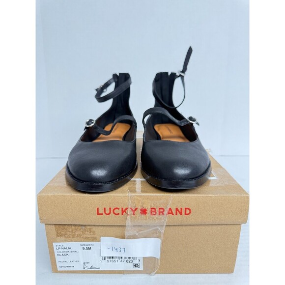 -1437 Lucky Brand Black Leather Flats-US 9.5 Womens - Picture 2 of 5